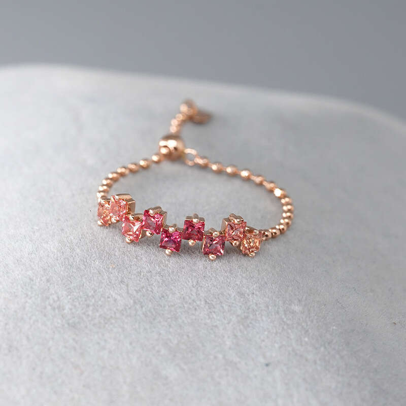 High Imitation Natural Princess Stone with Square Gold Chain, Soft Adjustable Blue Gradient Ring