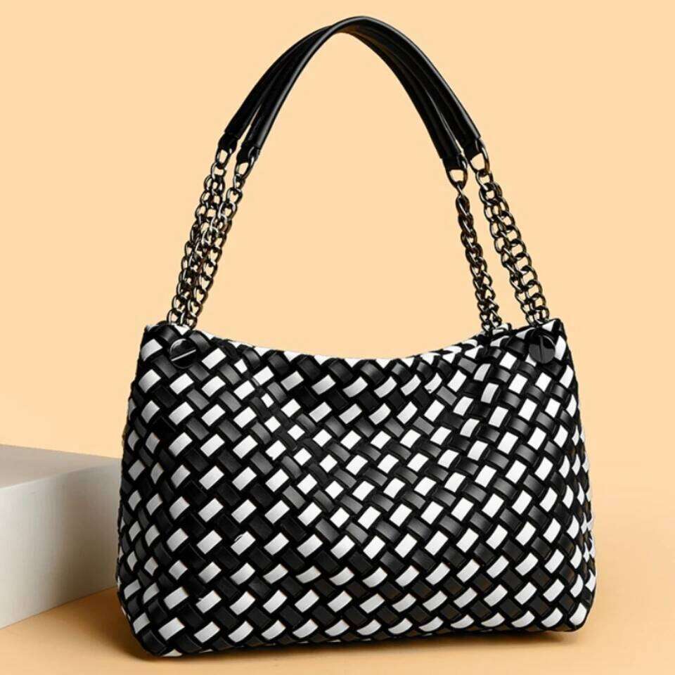 High Quality Chain hand-held woven Soft Pu Leather Women's Tote Bag Trendy Women Handbag Female Shopping Shoulder Bags