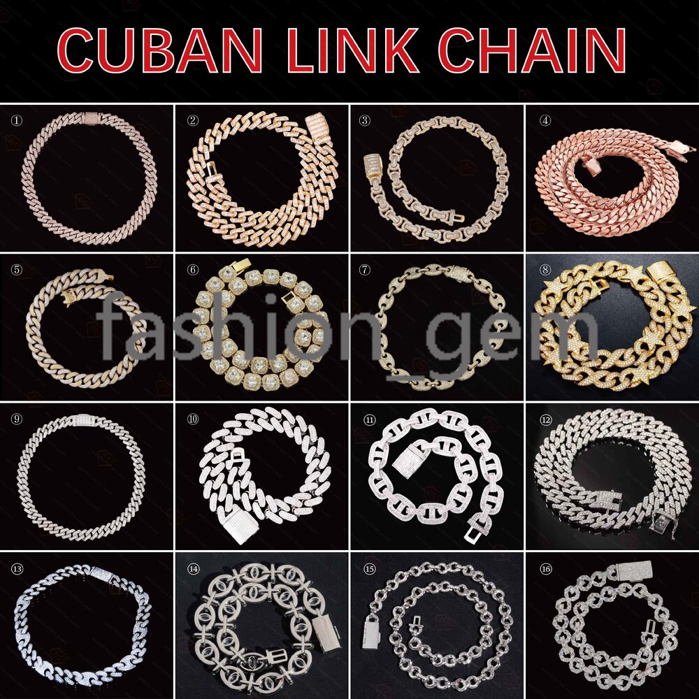 Gra Certificated Moissanite Cuban Chain 8mm 10mm 12mmm 14mm 2 Rows 925 Silver Hip Hop Moissanite Cuban Link Chain