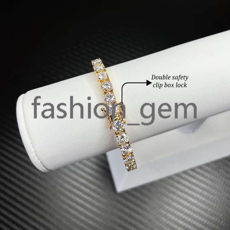 925 Sterling Silver Hiphop Chain with VVS Moissanite Sparkling 5mm Iced out Tennis Chain Necklaces Product Category