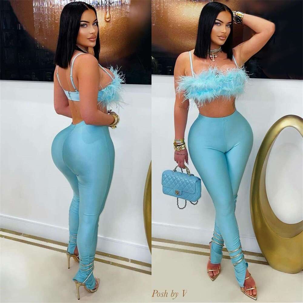 Summer New Women's Fashion Personality Sexy Style Spaghetti Strap Backless Tube Top Bodycon Pants Set B5