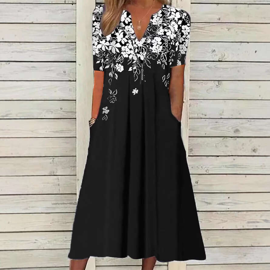 New Women's Creative Floral Pattern Base Print Dress B5