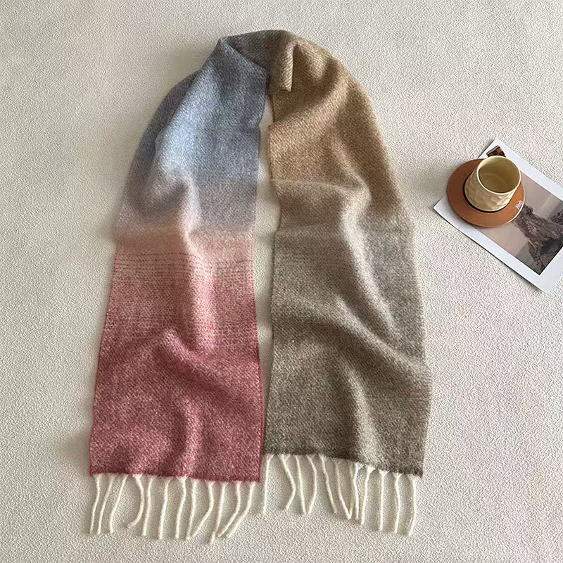 T997 gradient wool scarf thick winter retro soft colorful shawl versatile student warm long neck scarf