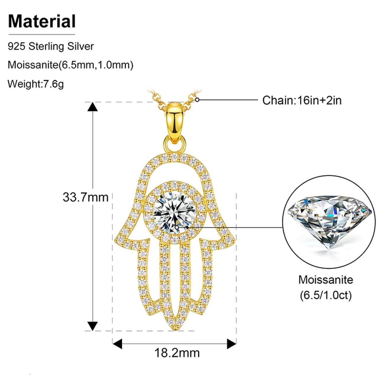 Classic Retro Mini Hamsa Hand Fatima Pendant Charms Trendy Genuine VVS Lab Diamond Moissanite Jewelry