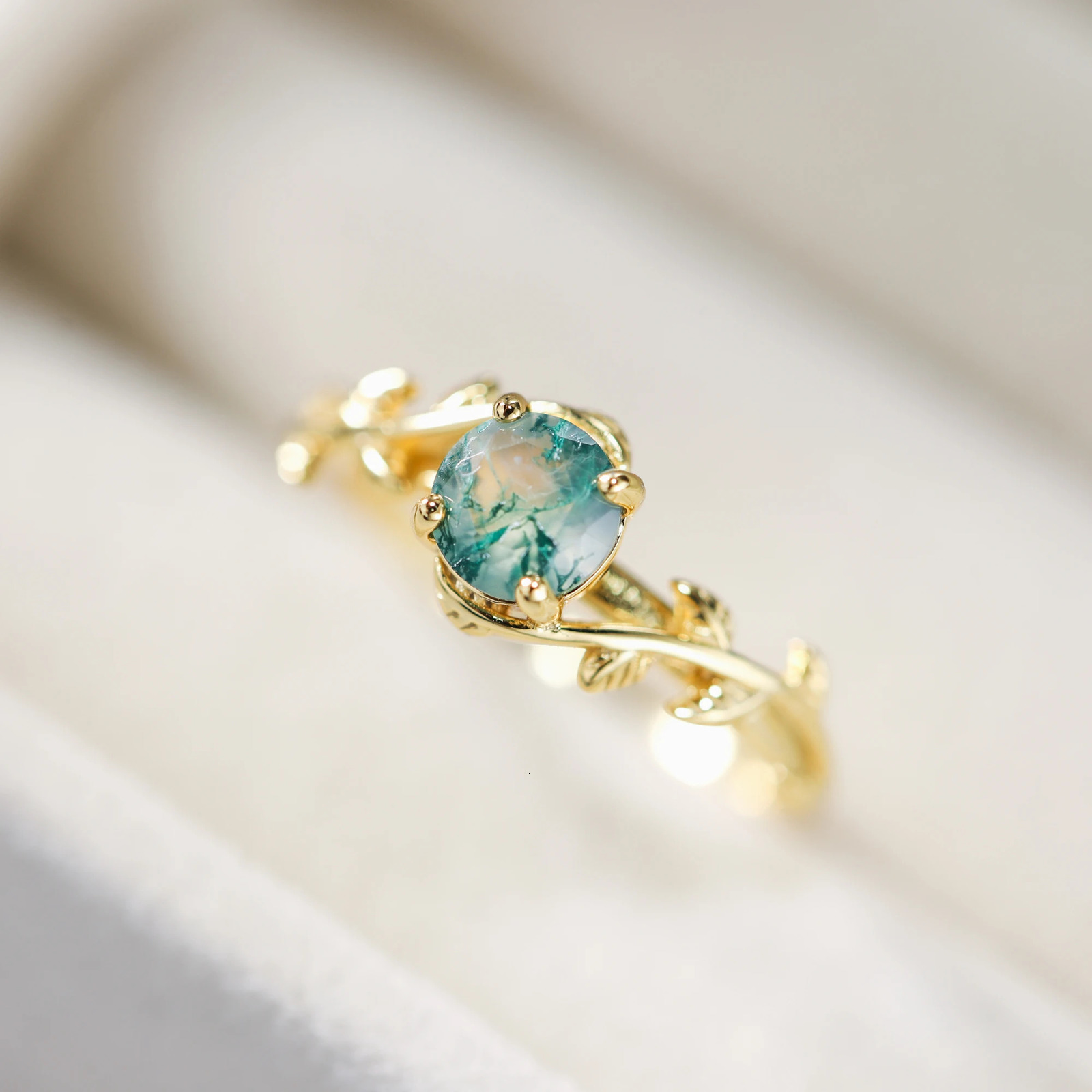 Unquie 925 Sterling Silver 8x6mm Oval Natural Green Moss Agate Stone Wedding Engagement Ring For Women Jewelry Finger Bague 250618