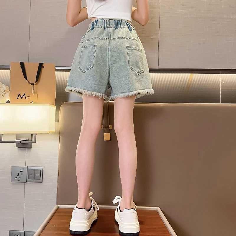 Girls summer big pocket breasted shorts 2025 summer new product fashion jeans casual sports shorts 5-15 years oldC250617