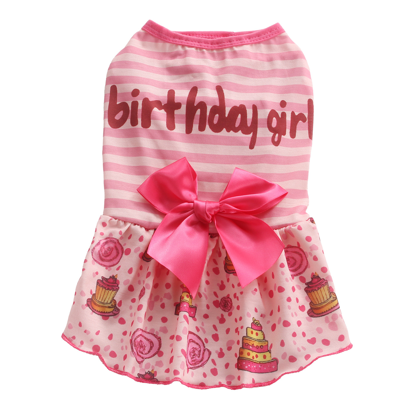 Happy Birthday Day Dog Birthday Dresses Pink Polka Dot Stripe Skirts for Small Dogs Clothes Holiday Pet Outfits with Bowtie Party Puppy Cats Apparel X