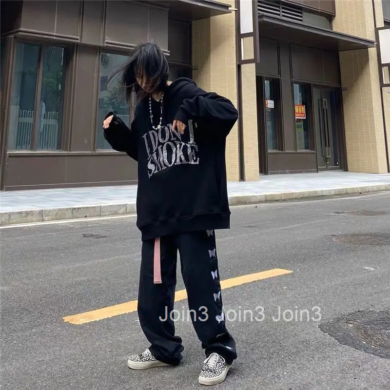 Graphic Black Sweatshirts for Women Rhinestone Sequin Grunge Glitter Hoodies Tops Female Clothes Hooded Sweat-shirt Essential E