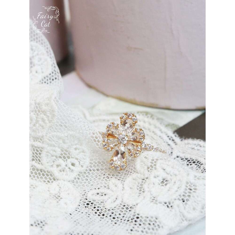 New Fashion OL Personality Flower Light Luxury Goddess Temperament Zircon Versatile Open Ring