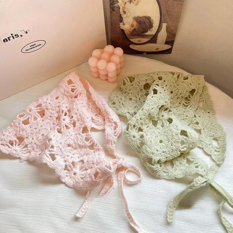 Hat French Pastoral Style Triangle Headband Handmade Fashion Knitted Headscarf Crochet Headband Towel Retro Flower Headscarf 250617