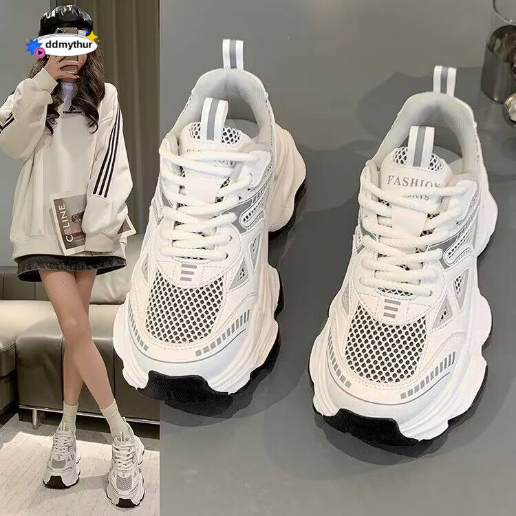 Women's Dad Sneakers 2025 Spring Summer New Thick Sole Height Increasing Mesh Breathable Versatile Lightweight Sports Casual Shoes ddmythur