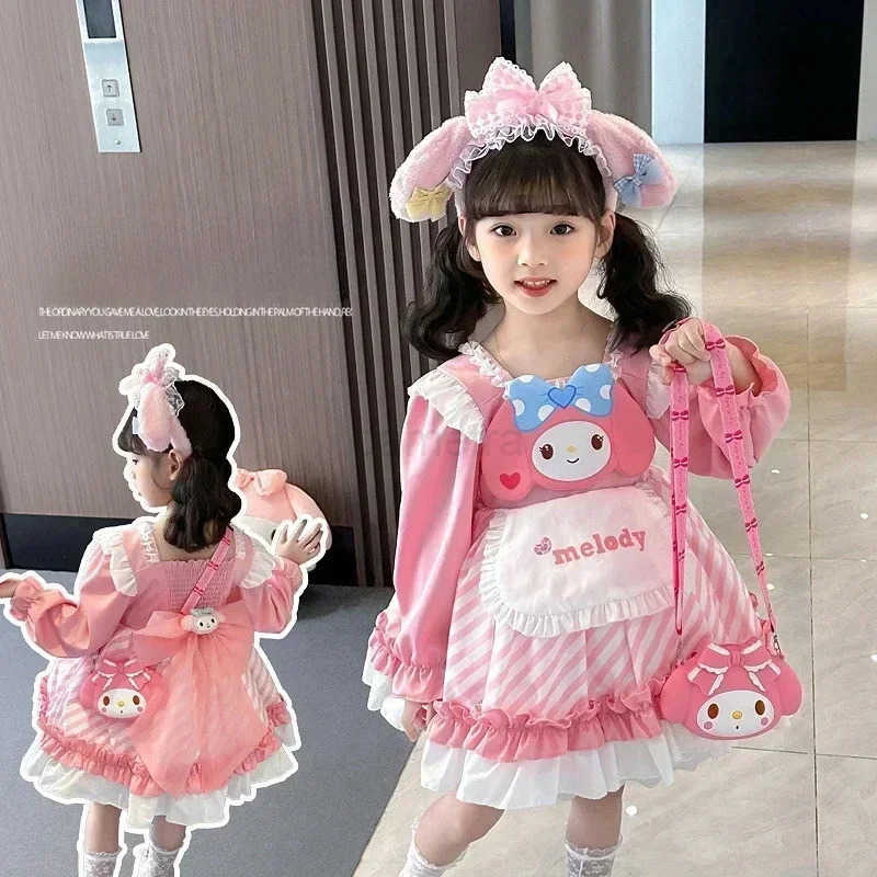 Sanrio Sanrio Cinnamoroll Childrens CosPlay Kuromi Dress Blue Girl Strap Skirt My Melody Dress Princess Dress Girls Birthday GiftsXJ250618