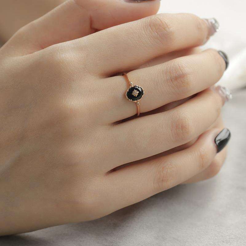 Arkado Same Style Inlaid Anti-Black Agate for Women Ins Light Luxury Niche Open Ring