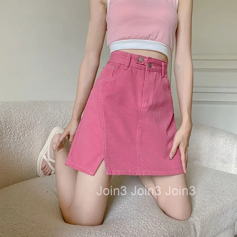 Mini Gyaru Short Woman Denim Skirt High Waist Jeans Skirts for Women White Kawaii with Pocket Black Cute 2025 Trend Harajuku V