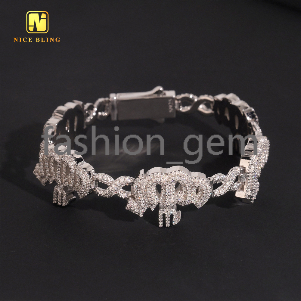 19.5mm Hip Hop Jewelry VVS Moissanite 925 Silver Custom Iced Out Bracelet Diamond Infinity Allah Cuban Chain Bracelet