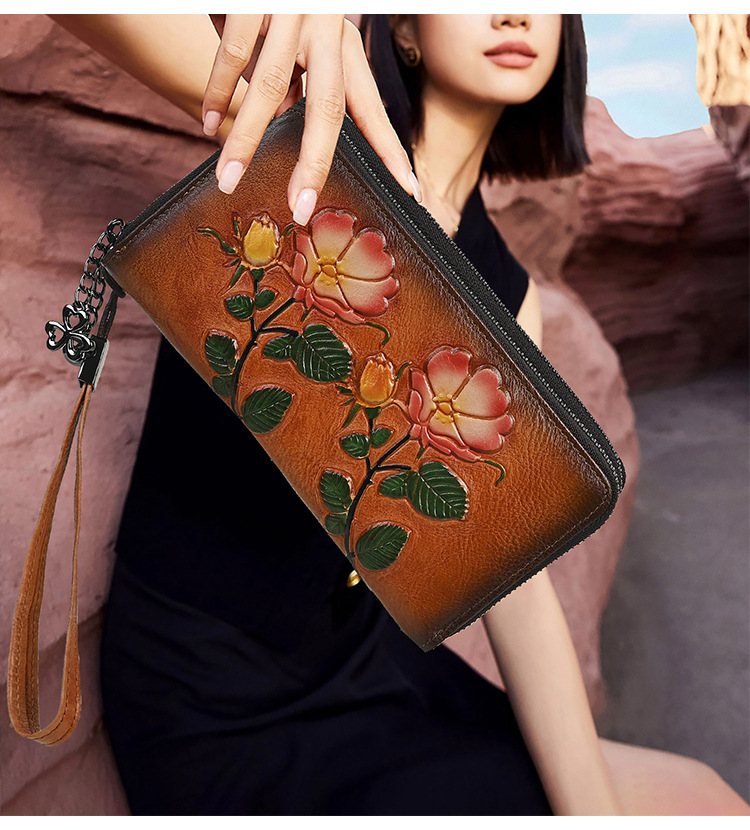 Free Shipping Designer Retro Zipper Handbag Women's Luxury Bag Small Bag Wallet Long Leather Handbag Large Capacity Fashionable