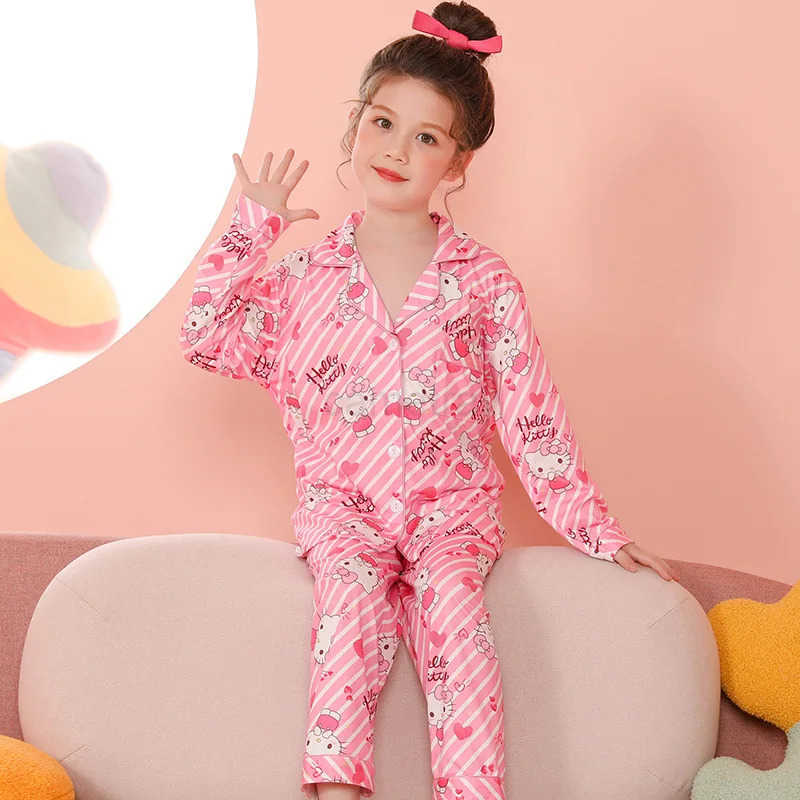 Sanrio Kawaii Sanrio Pajama Sets for Girls Lapel Soft Breathable Print Sleep Costume Casual Comfortable Housewear Autumn Winter XJ250618XJ250618