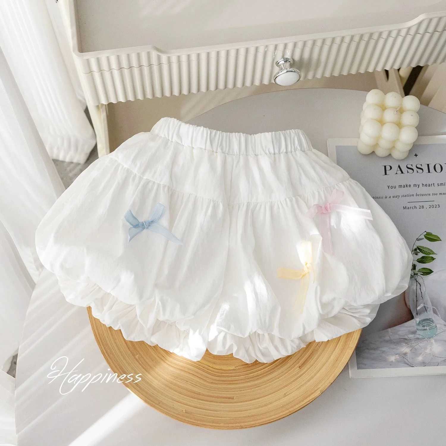UNITIM Summer Kids Girls Shorts Bow Decorative Korean Casual Folded Childrens Girls Shorts 3-7 Years Girls Puffy ShortsC250617
