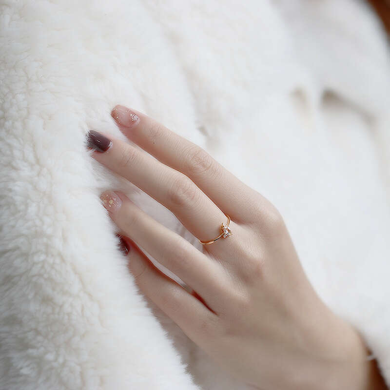 Pure Natural White Crystal Marquise Small and Simple 14K Gold Plated Minimalist Unique Light Luxury Ring