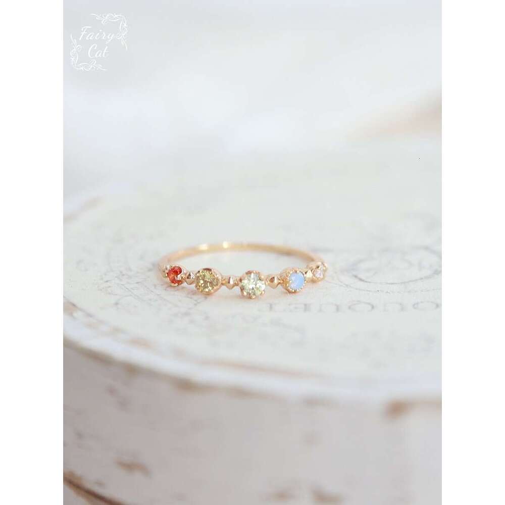 Colorful Zircon for Women, Five Beans Gold-Plated Light Luxury Versatile Adjustable Ring