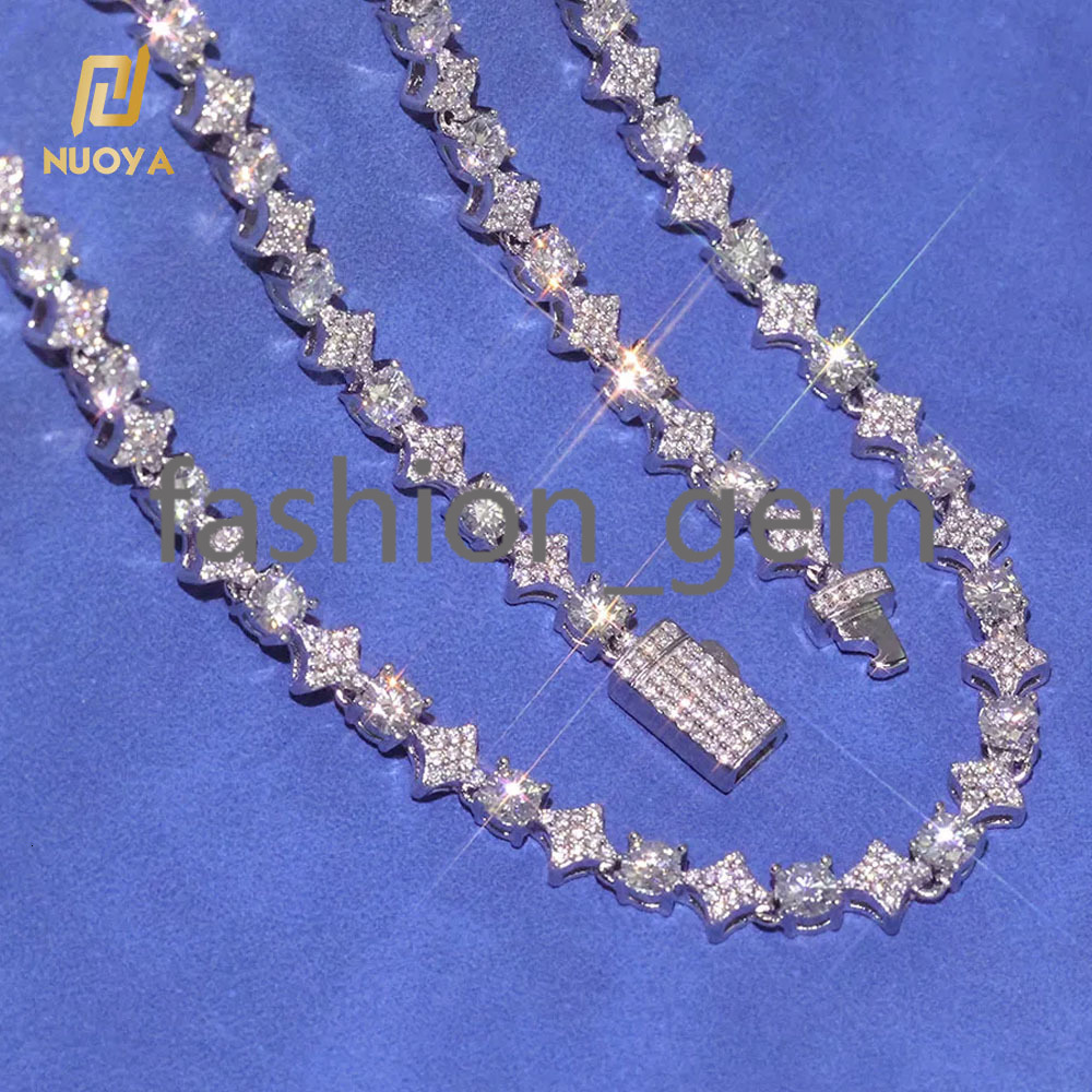 6mm Star Shape Shiny VVS Moissanite Necklace Custom Womens Fine Jewelry 925 Sterling Silver Tennis Chain