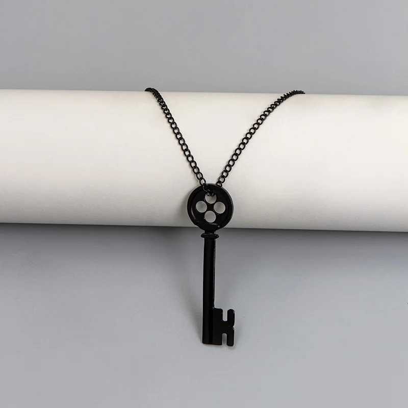 Movie Coraline Black Button Key Of The Secret Door Pendant Necklaces Cosplay Accessories W250618