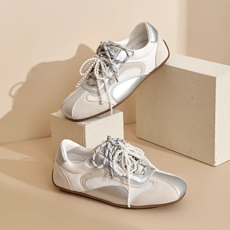 Genuine Leather Two-Tone Su Yinyin Same Style German Training for Women 2025 Spring Summer Soft Sole Beaded Bowknot Agan Casual Shoes ddmythur