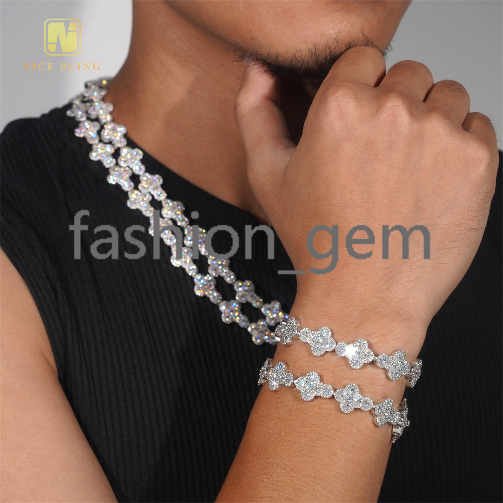 925 Silver Iced Out Moissanite Diamond Cuban Link Chain 13mm Hip Hop Jewelry Diamond Bracelet Necklace Men Women