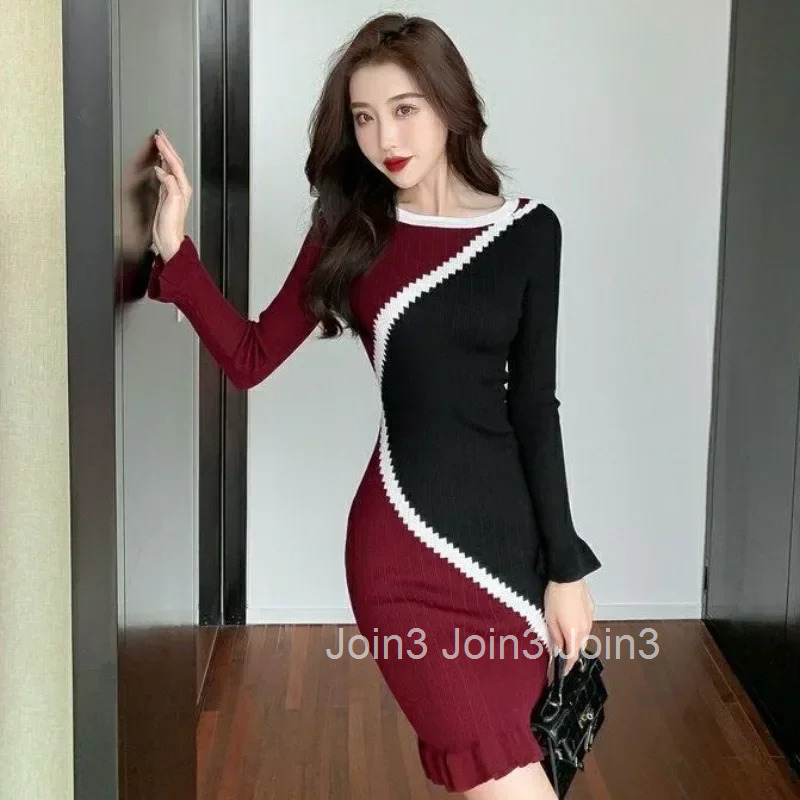 Female Knit Dress Sensual Sexy Ruffle Bodycon Womens Crochet Dresses Elegant Party Loose Designer Trendy Kpop X Chic Pretty G
