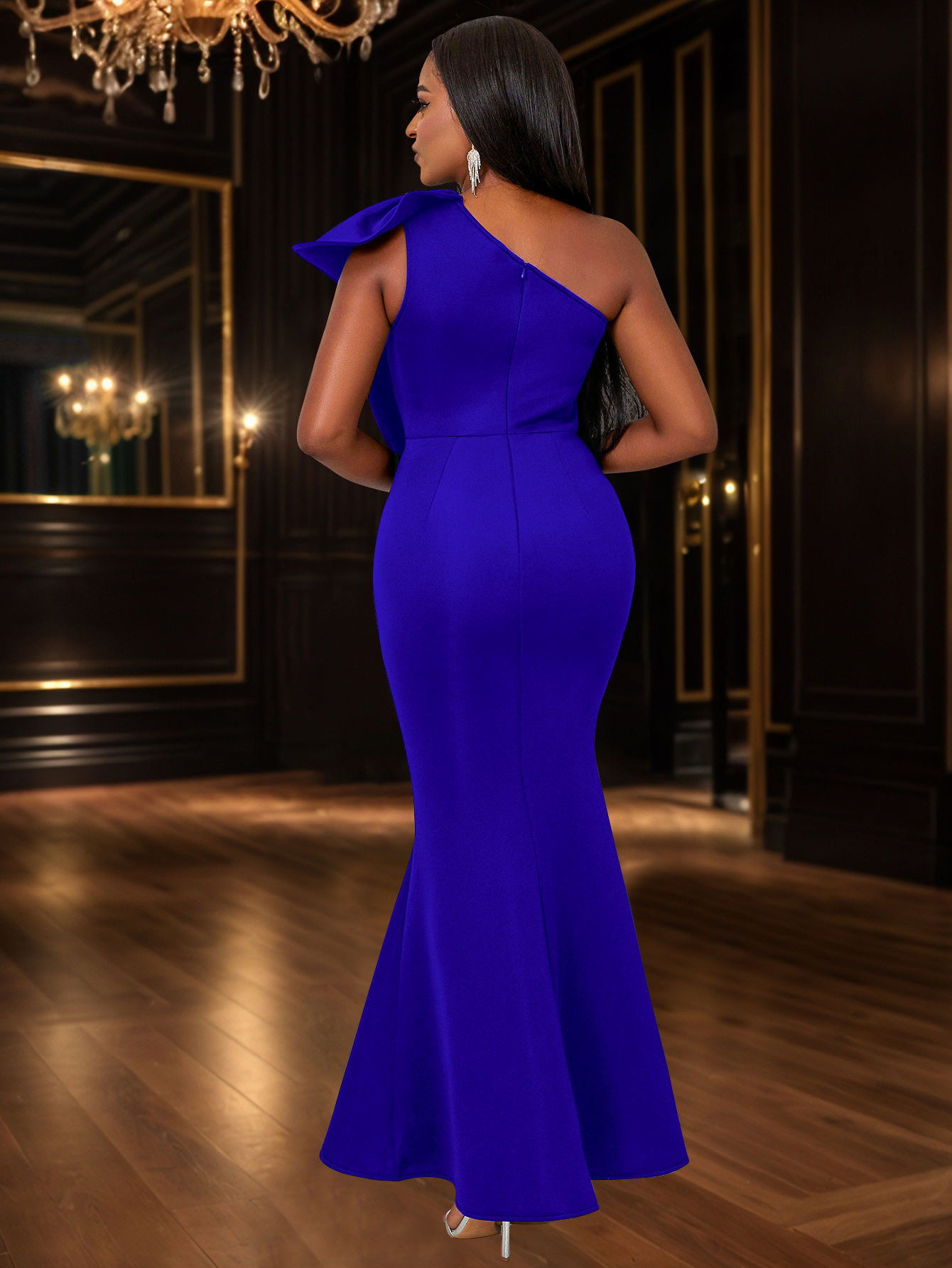 One Shoulder Mermaid Bodycon Dress Long Women Gowns With Bow Formal Party Wedding Birthday Sexy Fashion