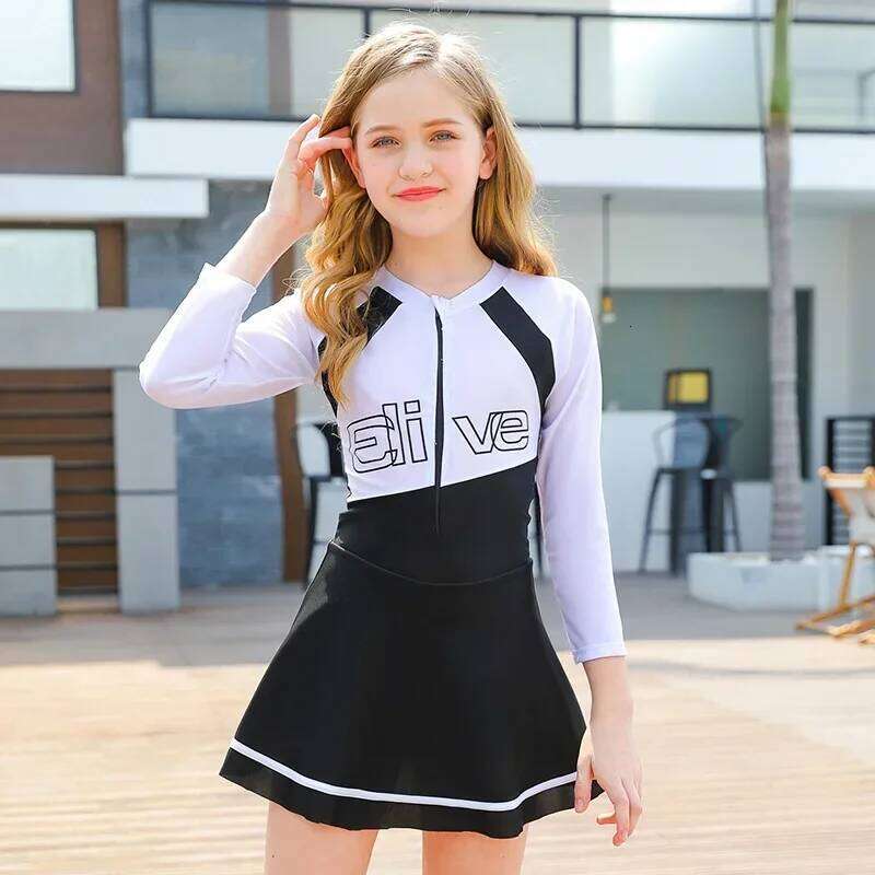 Long-sleeved One-piece Quick-drying Children's Elementary and Middle School Students Girls Sunscreen in Swimsuit