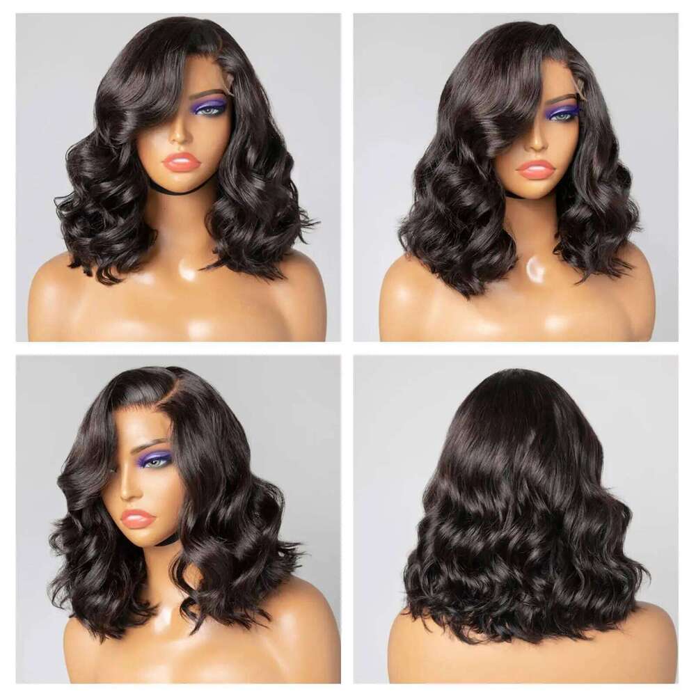 Layered Short Bob Wigs Human Hair Cut 5x5 HD Lace Closure Glueless Wig Pre Plucked Side Parted Natural Black