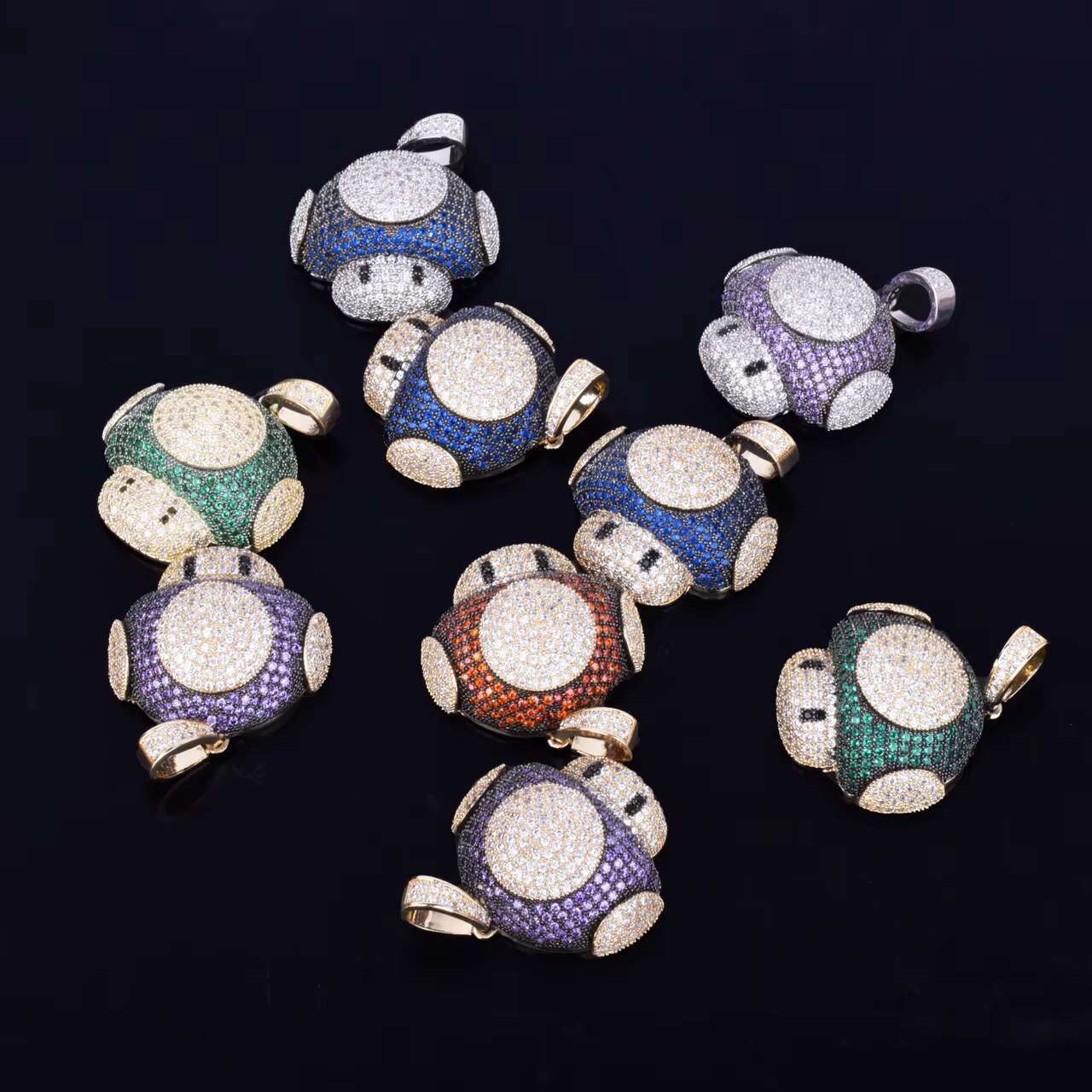 Mario Mushroom 18K Gold .925 Silver Bling Chain Pendant Necklace Stylish Moissanite Pendants Charms