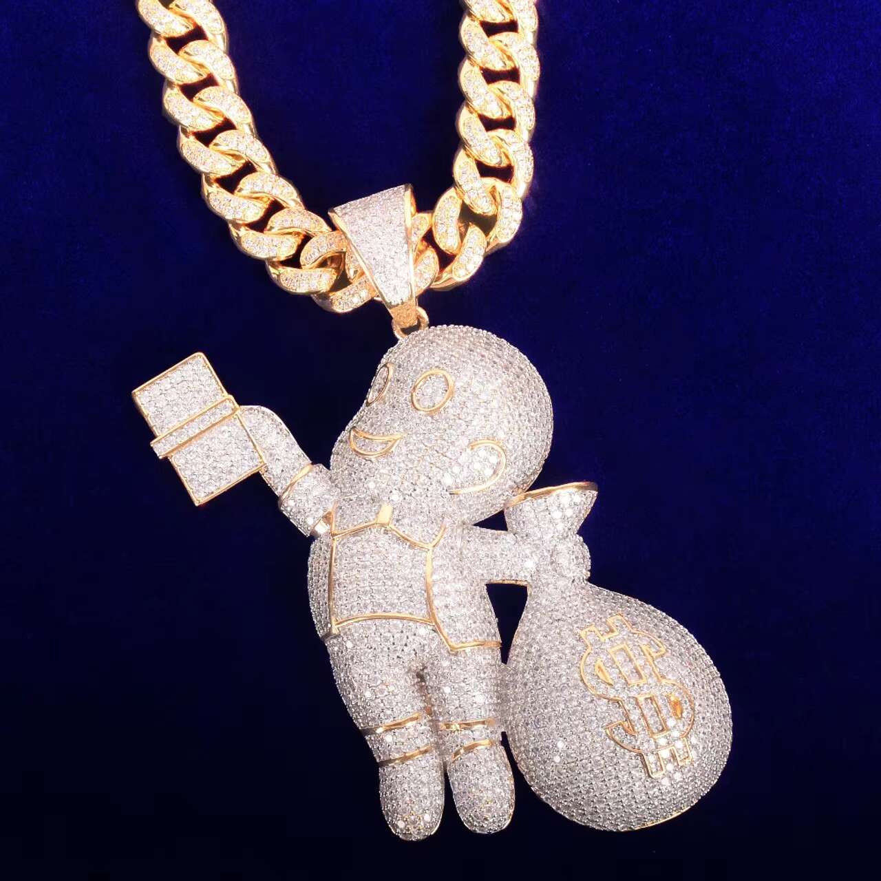 New Arrival 18K Gold Casper Money Bag Hip Hop Style Diamond Pendant with Dollar Sign Moissanite Jewelry for Men and Women
