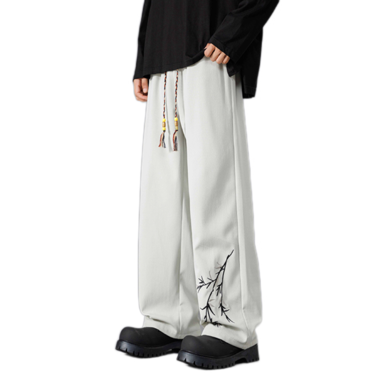 Designer Men's Summer Casual Pants Teenagers' Embroidered Straight-Leg Trousers Black Sports Versatile Loose-Fit Long Pants