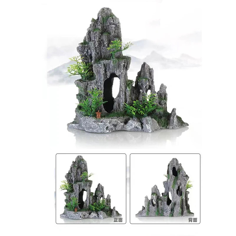 Resin Aquarium Rockery Mountain Decoration Artificial View Rock Cave Stone Tree Fish Tank Ornament Pet Supplies Home Decor 250613