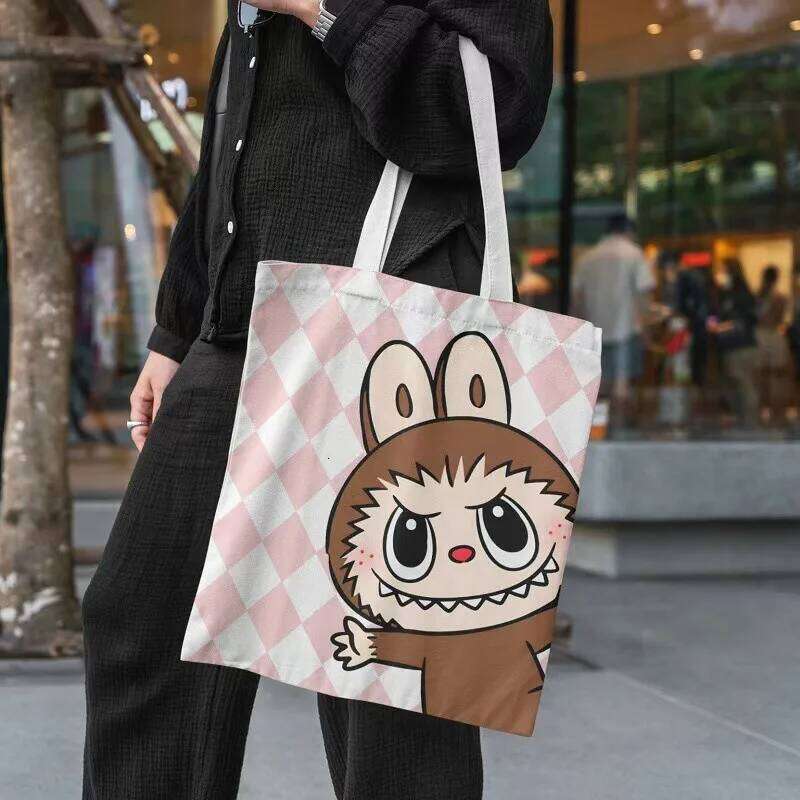 Labubu Canvas Female Cute Cartoon Shopping Handbag Casual Student Shoulder Bag The Monsters Crossbody Bags Girls Gift
