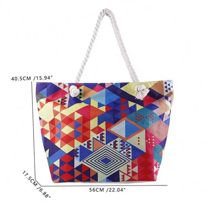 Boho Style Geometric Large Capacity Women Handbags Multifunctional Handbags Shoulder Tote Bags Swimming Storage Bag Beach Bag B250618