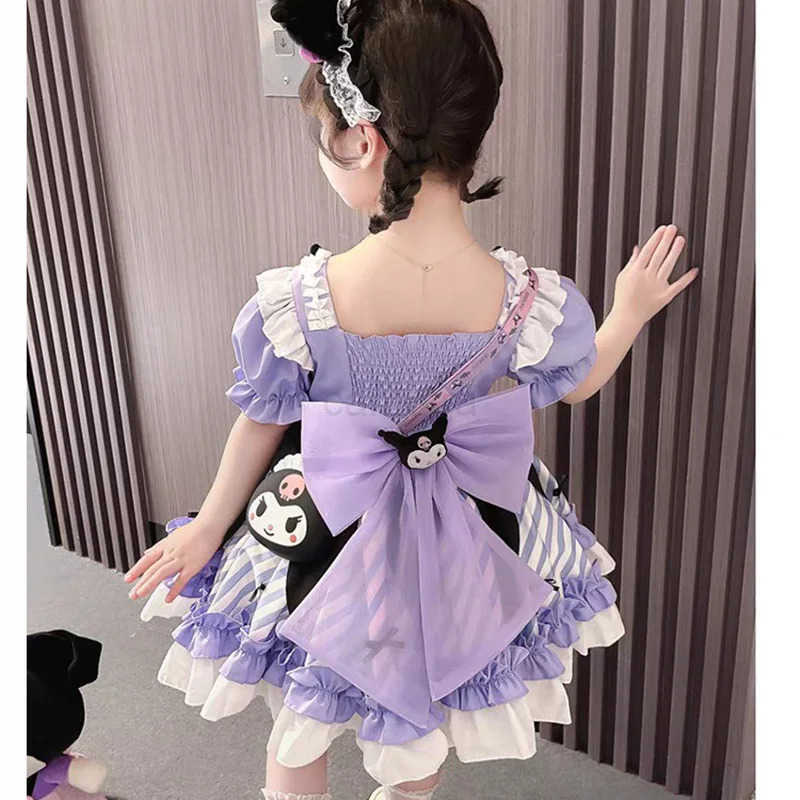 Sanrio Cute Cartoon Kuromi Princess Dresses Sanrio Kawaii Children Dresses Summer Anime Lolita Outdoor Party Children Birthday GiftsXJ250618