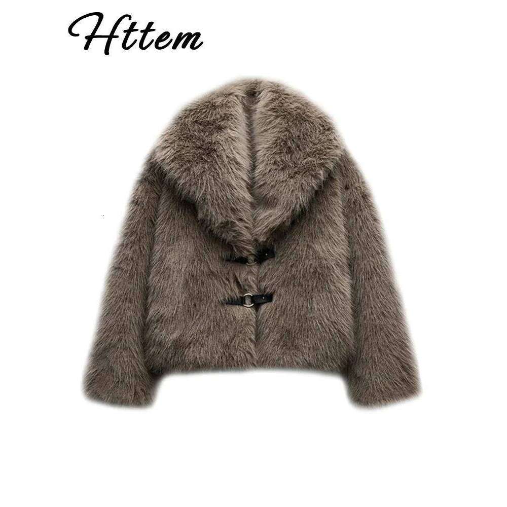 Winter Faux Fur Jacket Women Loose Fluffy Lapel Brown Long Sleeve Warm Jackets 2024 Autumn Thicken Lady Coat
