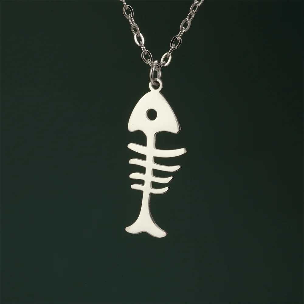 My Shape Cat and Fish Bones Pendant Necklaces for Women Girls Kitten Animals Charms Neck Chain Choker Stainless Steel Jewelry W250618