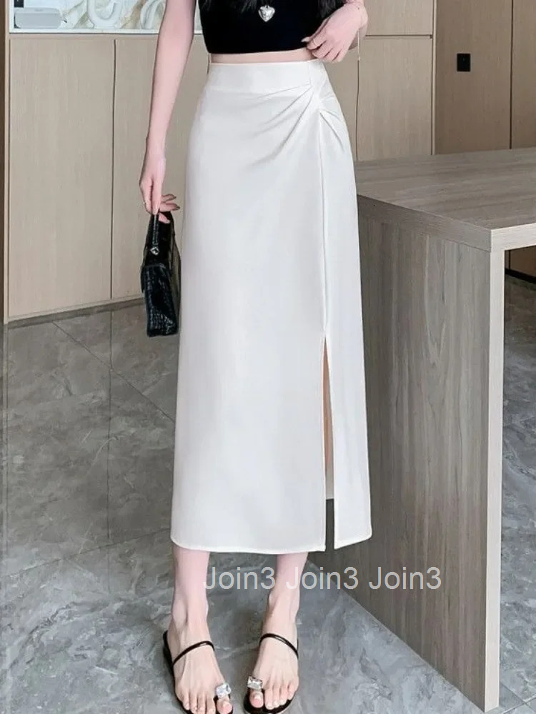 Wrap Tight Midi Skirts for Women with Slit High Waist Aesthetic Premium Casual Korean Style Y2k Vintage Cheap Modest Woman Skirt