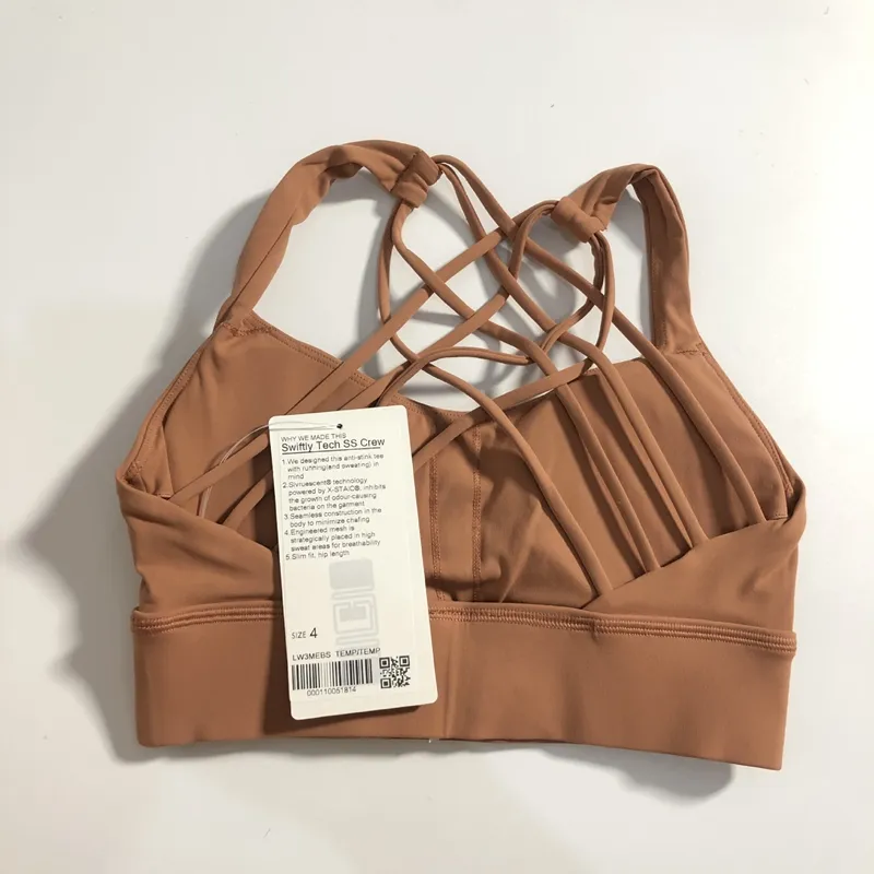 Sports Yoga Bra With Chest Pad Women Back Cross Sports Bra Quick Drying Breathable Underwear Gym Running Brassiere Sexy Soft Solid Color Racerback Tan