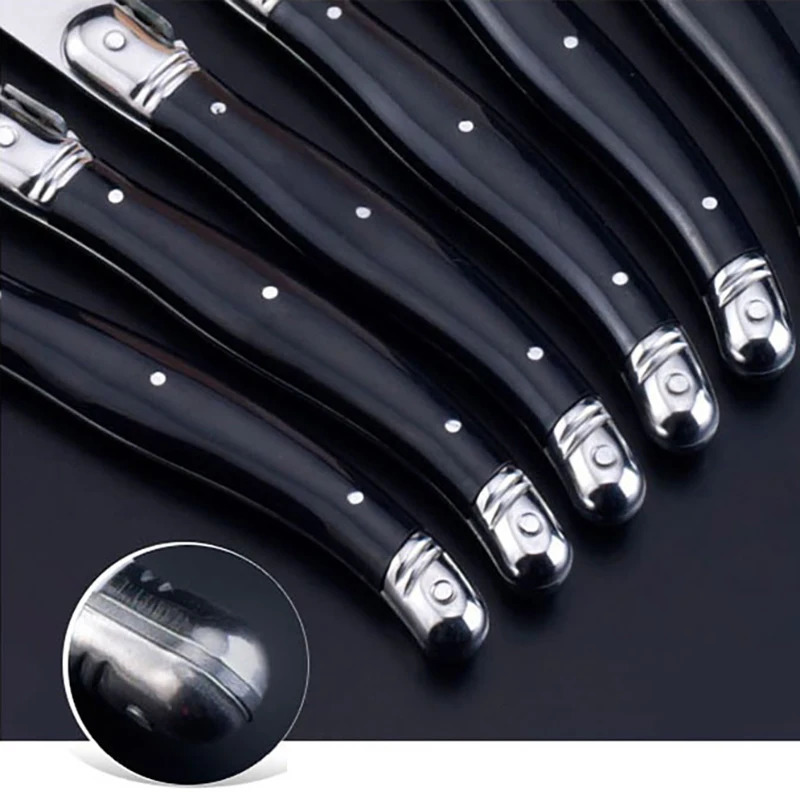 8 Laguiole Style Black Steak Knives and Forks Stainless Steel Dinner Fork Plastic Handle Table Knives Dinnerware set 2-10pcs 250618