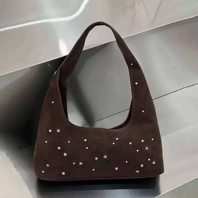 Vintage Frosted Shoulder Bag Half Moon Rivet Tote For Women Faux Suede Handbags And Purses Autumn Winter Hobos Cloud Bags