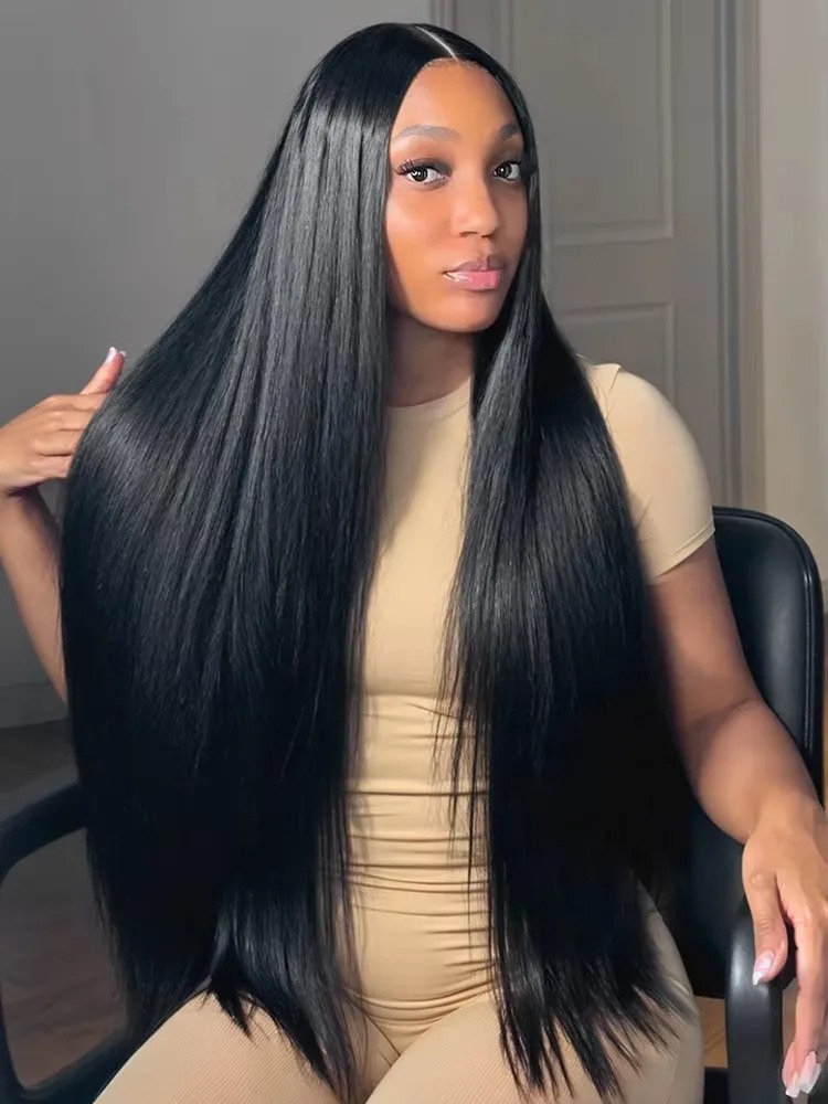 36 40 Inch 13x4 HD Transparent Bone Straight Lace Front Wigs 220 Density Brazilian Human Hair Wigs For Women Synthetic