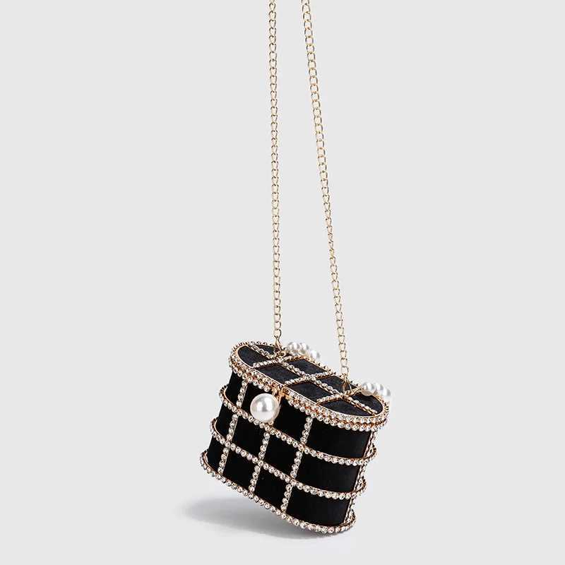 Diamond Metal Bucket Pearl Handle Women Party Clutch Purses and Handbags French design Ming Ai Wedding Chain Shoulder Bag Z250618