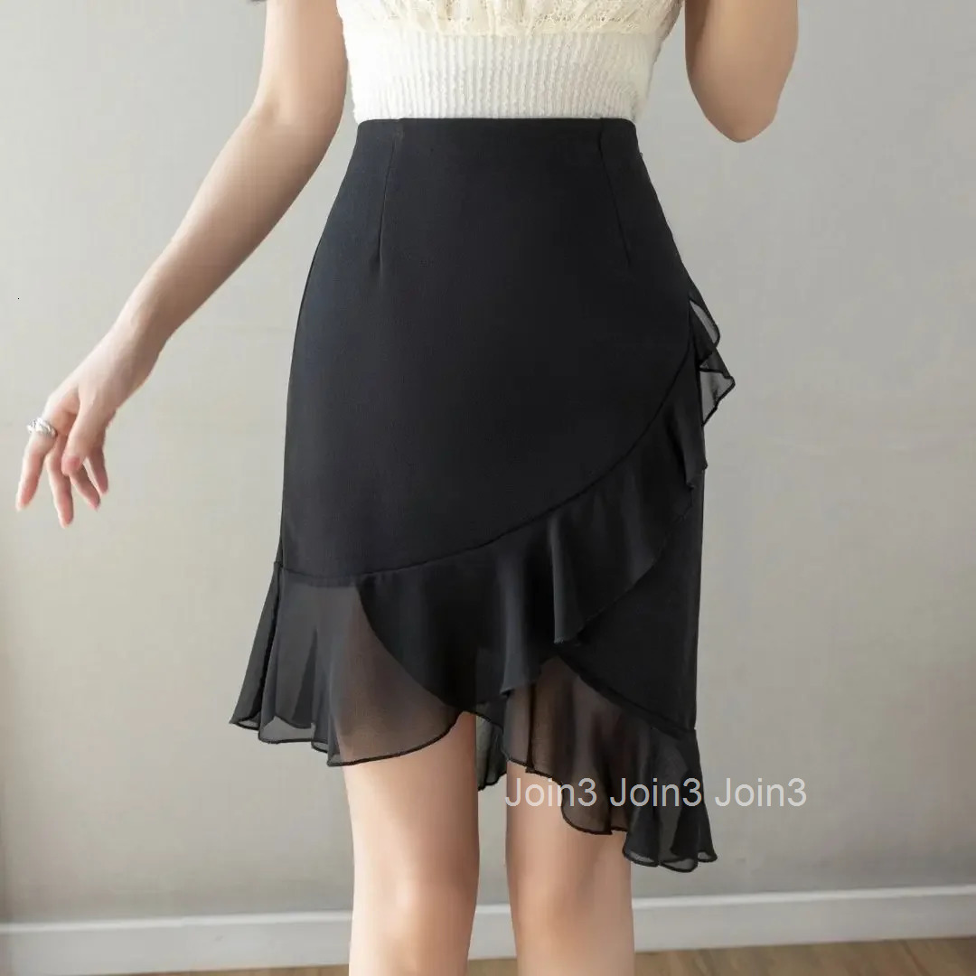 Mini Chiffon Wrap Short Woman Skirt Tight Patchwork Skirts for Women Black Cute Ruffle Kawaii Y2k Vintage Premium Aesthetic V