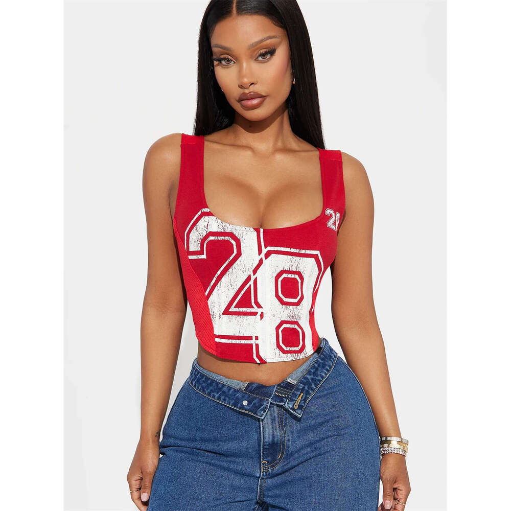 Summer New Slim Fit Printed Street Sexy Spaghetti Strap Backless Short Tank Top B5