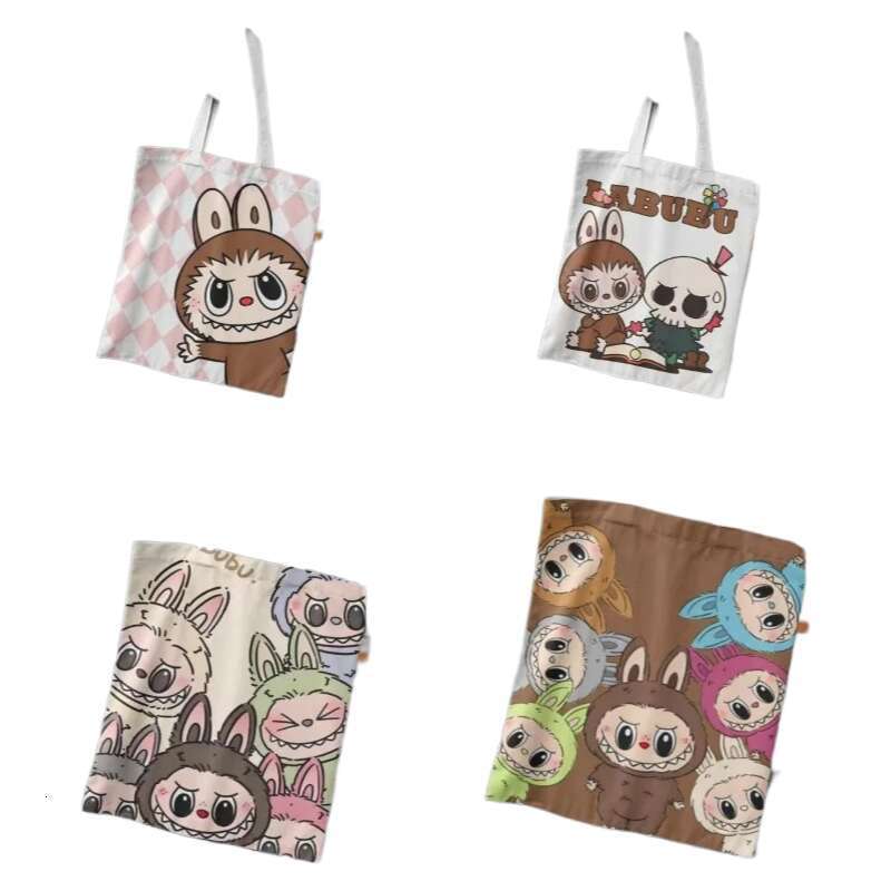 Labubu Canvas Female Cute Cartoon Shopping Handbag Casual Student Shoulder Bag The Monsters Crossbody Bags Girls Gift